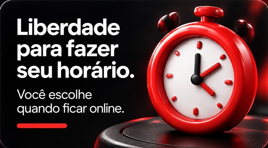 Liberdade para fazer seu horário. Você escolhe quando ficar online.